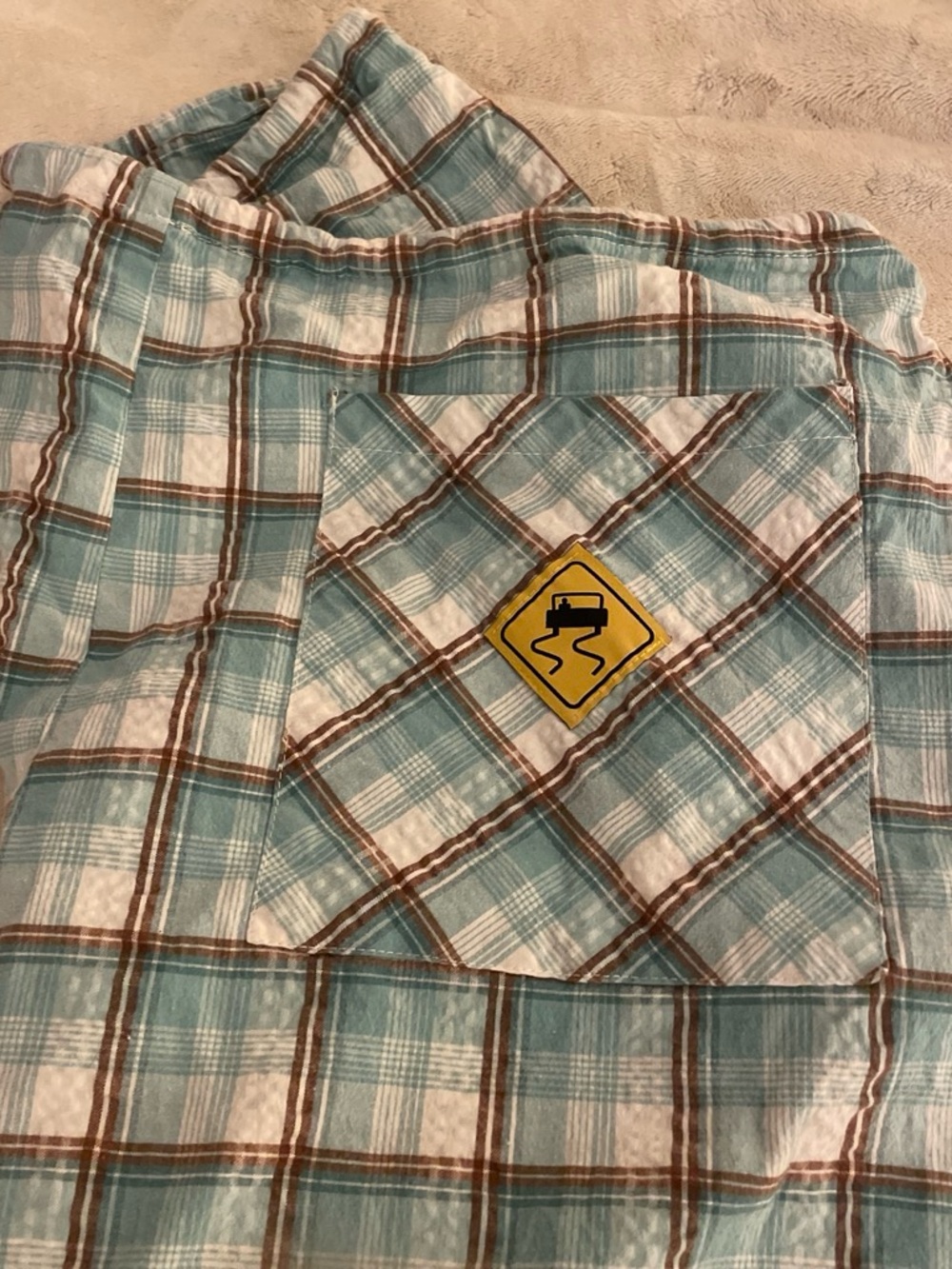 SKIDZ Vintage Men's Plaid Lounge Joggers - Light Blue & Brown